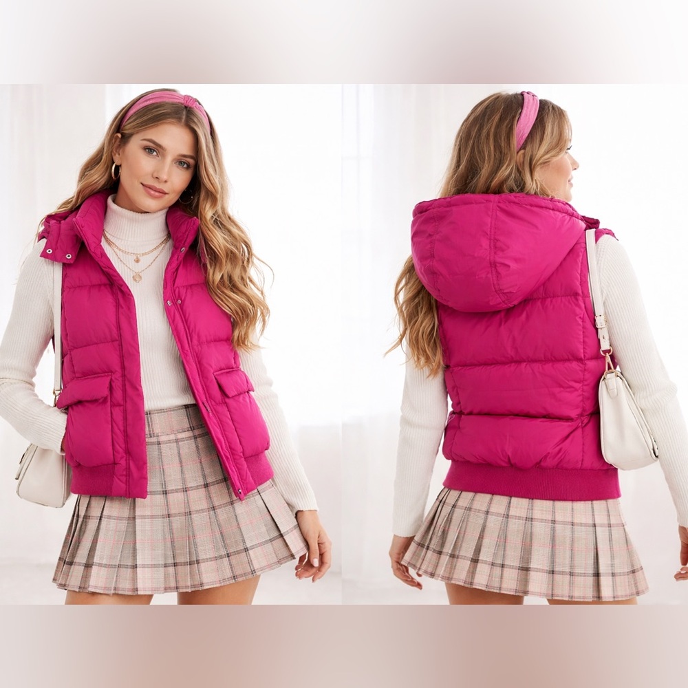 GAP Hot Pink Fuchsia Hooded Puffer‎ Down Vest Sz. S
